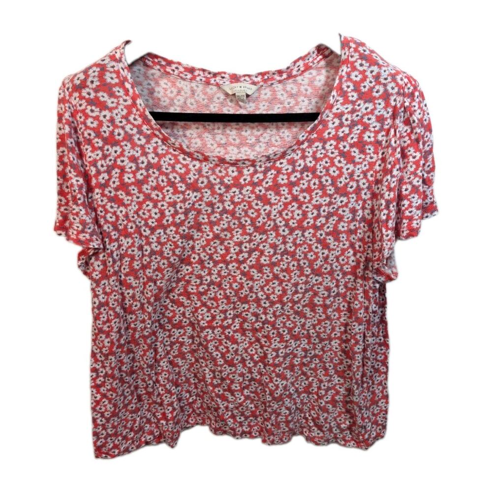 Lucky Brand Ditsy Floral Short Sleeve Crew Neck Blouse Multicolor Women's XXL